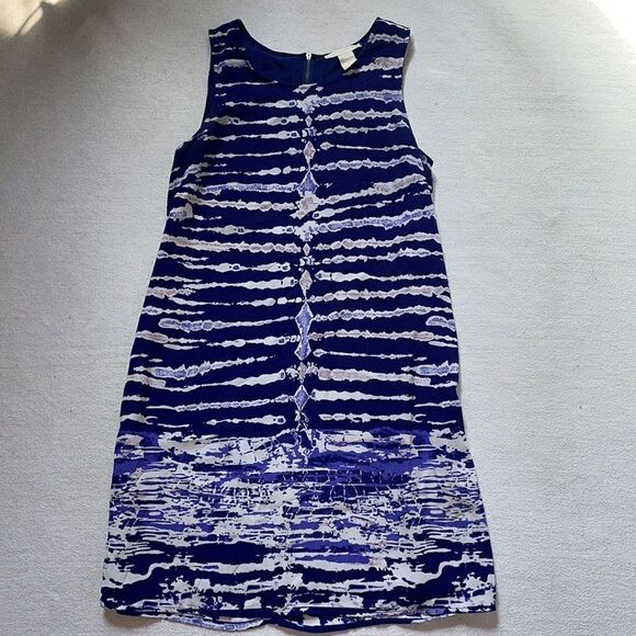 Saint Tropez West Blue and White Designed Shift Dress (Size: 6) - Picture 9 of 16